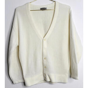 VTG Cream Knit V Neck Button Down Cardigan - Small